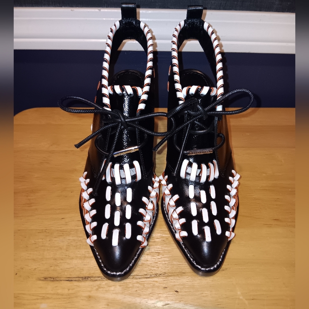 Louis Vuitton Black and White Leather Lace-Up Manga Slingback Bootsies Size 36.5